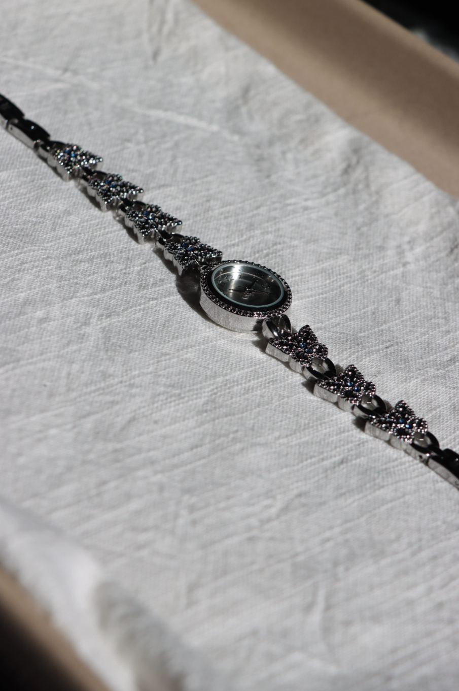 Avon Butterfly Silver Tone Vintage watch with Blue Gem Accents