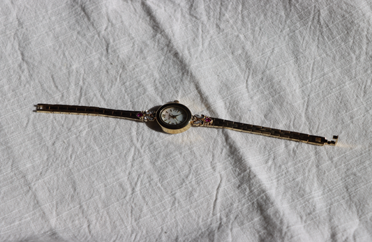 Elgin Gold Tone Vintage Watch with Ruby Accents