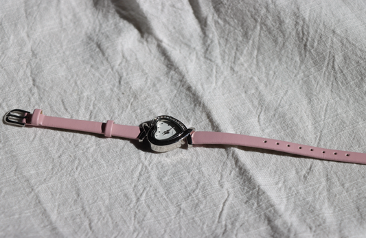 Avon Pink Band and Silver Tone Heart Watch