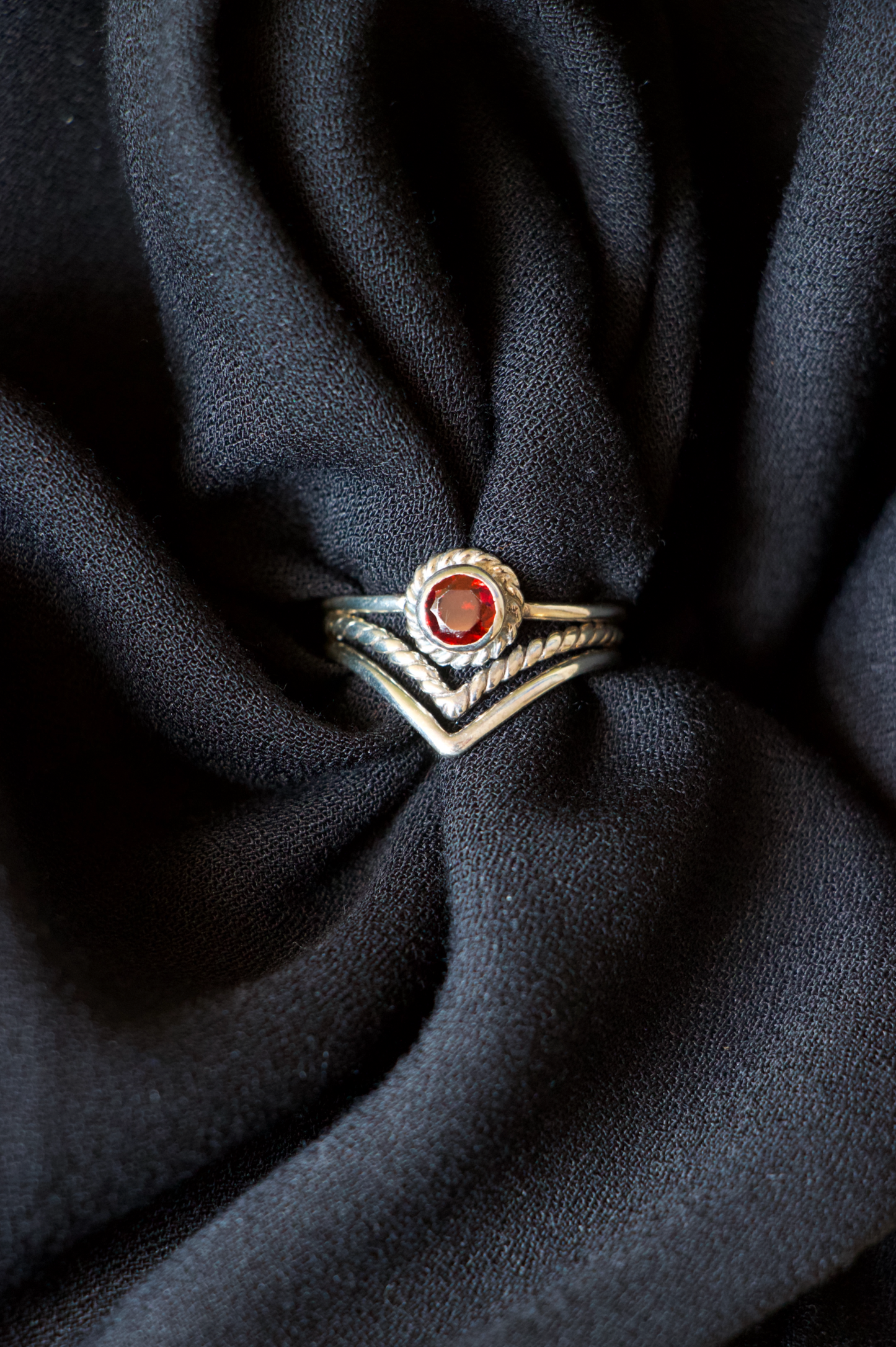 Victorian Style Sterling Silver Ring with Center Garnet