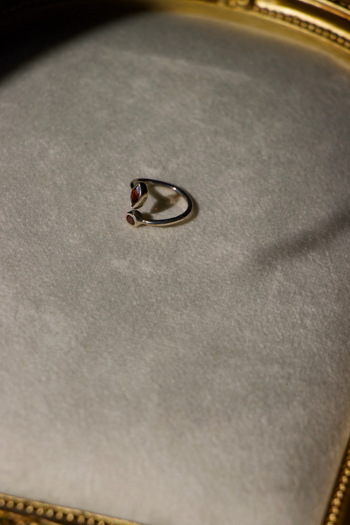 Two Stone Sterling Silver Garnet Ring -Coil