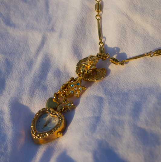 Kirks Folly/Long Heart Shaped Watch Necklace