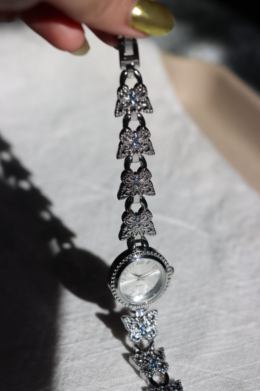 Avon Butterfly Silver Tone Vintage watch with Blue Gem Accents