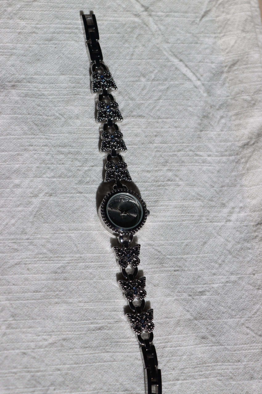 Avon Butterfly Silver Tone Vintage watch with Blue Gem Accents