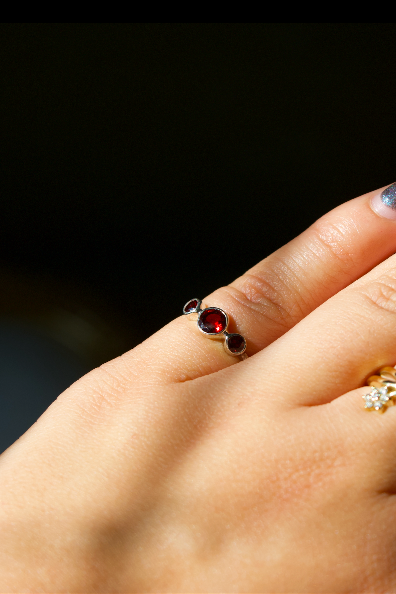 Sterling Silver 3 Stone Garnet Ring