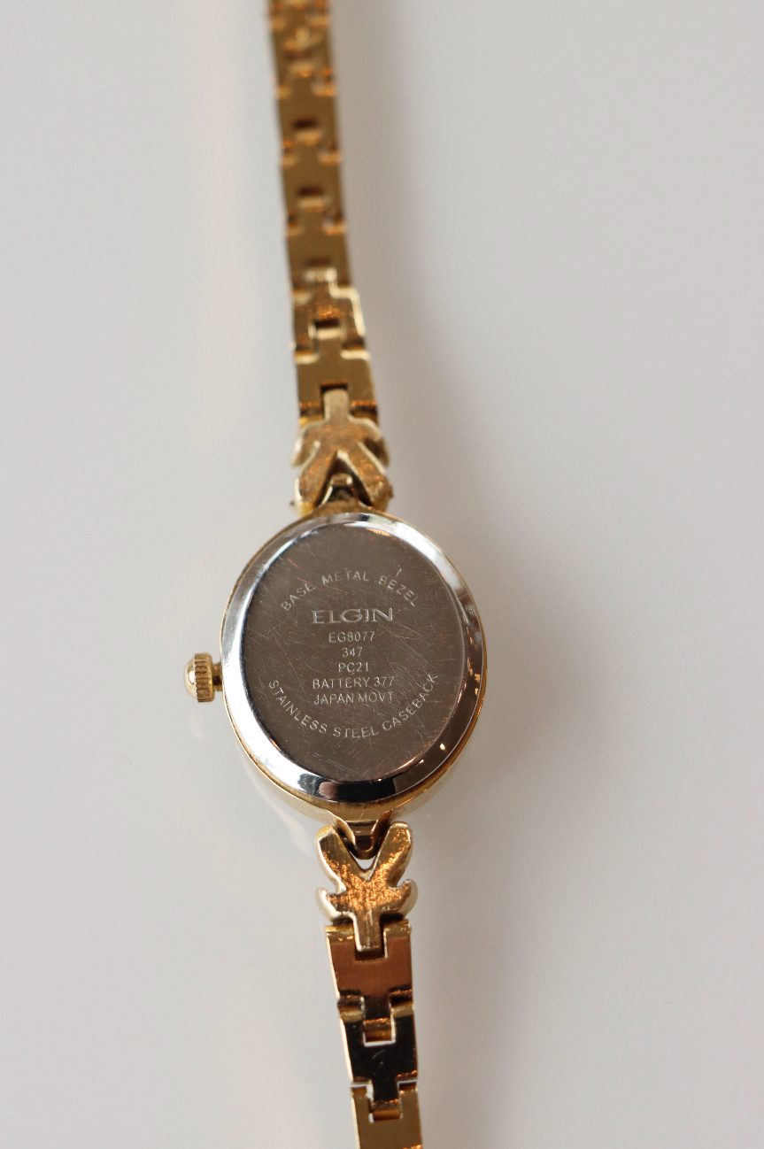 Elgin Gold Tone Vintage Watch with Ruby Accents