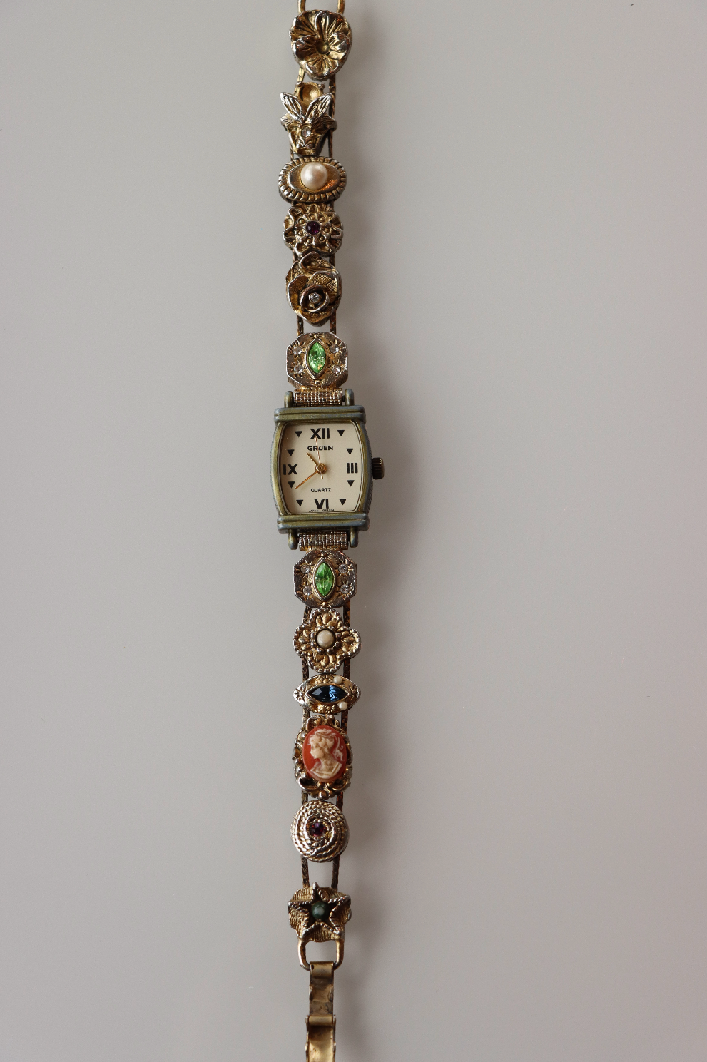Gruen Vintage Gold Tone Multi Stone Watch