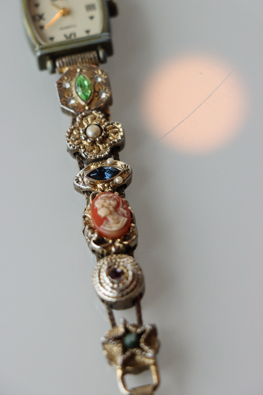 Gruen Vintage Gold Tone Multi Stone Watch
