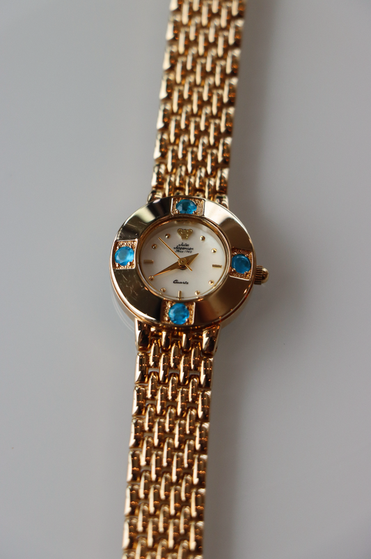 Jules Jurgenson Blue Gemstone Vintage Gold Tone Watch