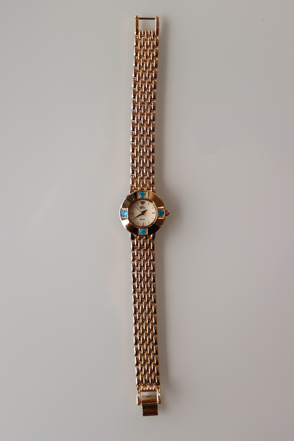 Jules Jurgenson Blue Gemstone Vintage Gold Tone Watch
