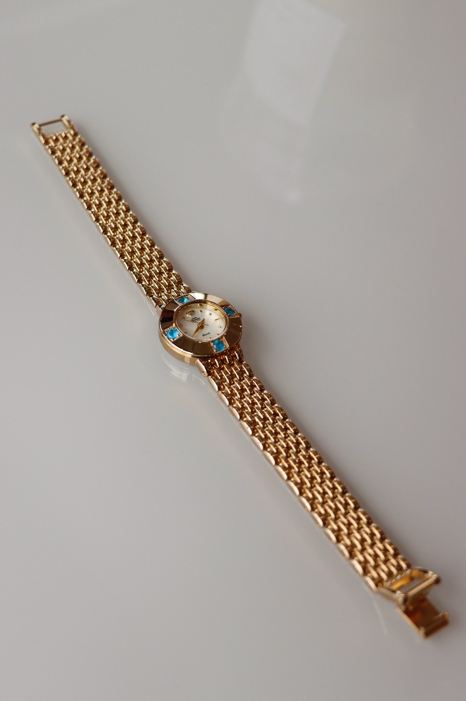 Jules Jurgenson Blue Gemstone Vintage Gold Tone Watch